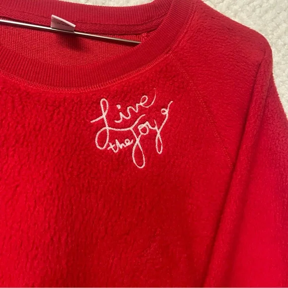 Old Navy Womens Vintage Sherpa Easy Sweatshirt Christmas Red Large Cozy NWT - Picture 3 of 8